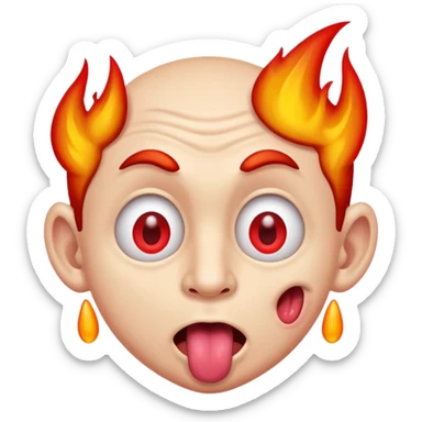 silly man with weird expression, tongue sticking out, fiery eyes sticker