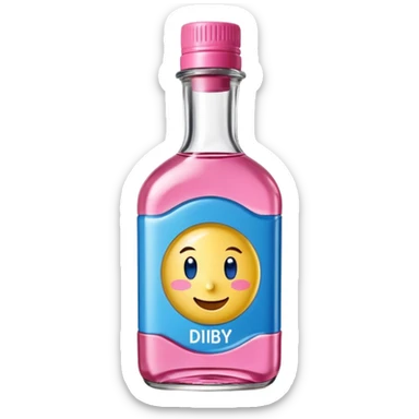 Smiling bottle of oil blue top pink outside with logo that says Diddy oil sticker