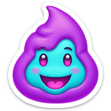 futuristic glowing poop emoji with funny smiling face, purple and cyan neon glow, dark background sticker
