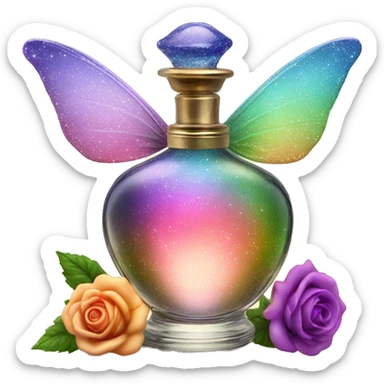 Rainbow magic fairy sparkling old Antique oil perfume bottle with herbal and rose flowers sticker