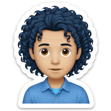 یه پسر با موهای  بلند و فرفری با لباس ابی موهاشو بسته باشه sticker