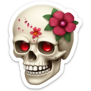 Skull with ruby eyes and flower in mouth  sticker