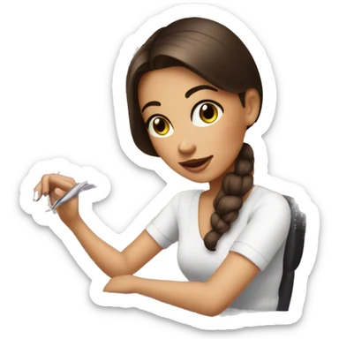 Brunette Girl getting a manicure at nail salon sticker