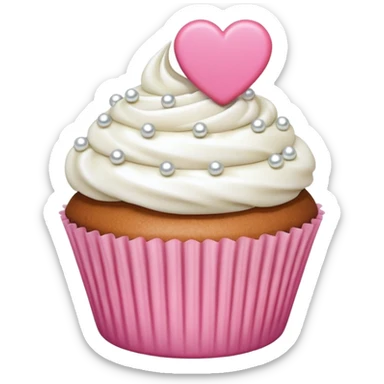 cupcake with a pink heart topper and pearls sticker