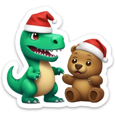 make a very cute trex with a xmas hat on holding a bear sticker