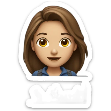 Beautiful programmer girl with brown hair working with MacBook sticker