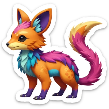 Rare realistic exotic cute epic pretty beautiful handsome gorgeous aesthetic colorful vibrant Vernid-species-Fakemon-creature by LiLaiRa, random markings, tufted ears, full body sticker