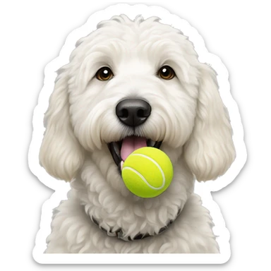 White golden doodle with tennis ball in mouth sticker