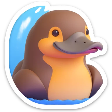Noble platypus portrait, calm and composed, sleek build with velvety brown fur, distinctive duck-bill, observant hazel eyes, sophisticated features, soft serene glow, intelligent and enigmatic, ancient uniqueness sticker