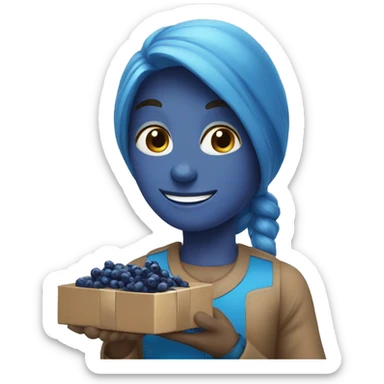 person is sharing blue berries as gift to somebody sticker