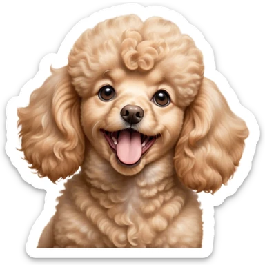 Cinematic Cute Yawning Apricot Poodle Portrait Emoji, Head tilted slightly with a dramatic, wide-open yawn, displaying a soft, curly apricot Fur with delicate texture, floppy ears slightly drooping, round warm eyes barely open in drowsy contentment, Simplified yet irresistibly adorable features, highly detailed, glowing with a soft, cozy glow, high shine, relaxed yet expressive, stylized with a touch of whimsy, bright and endearing, soft glowing outline, capturing the essence of a sleepy yet affectionate companion, so drowsy it feels like it could stretch right out of the screen and curl up for a nap! sticker