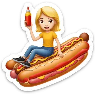 Girl riding a hotdog sticker