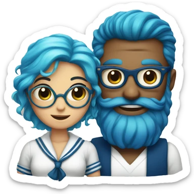 a sailor with glasses and a mermaid with blue hair sticker