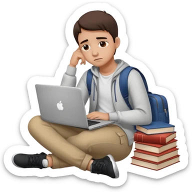 a student crashing out with the laptop on the lap and books on the side -  an emoji like this 😭 sticker