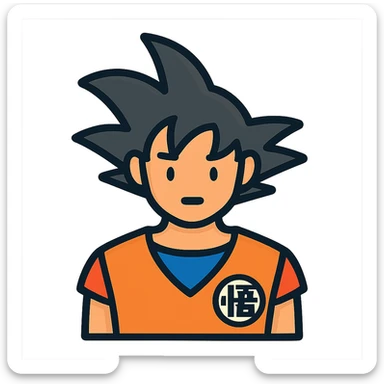 Goko character rendered as a lineal color icon, black outlines, subtle gradients, professional look sticker