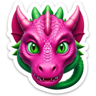  big face adult female dark pink dragon with green snake eyes front view sticker