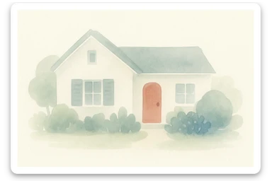 a classic suburban house with a garden, in a soft watercolor style sticker