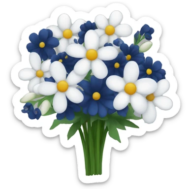 a flower bouquet with navy blue flowers as well as white ones sticker