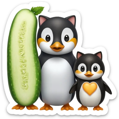 Köpekin yaninda kedi penguen kedinin yaninda üçüde hiyar yesin sticker