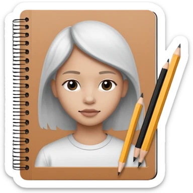 portre skecth on sketch book, with pencil. black and white sticker