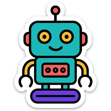 modern and friendly robot icon, suitable for tech branding sticker