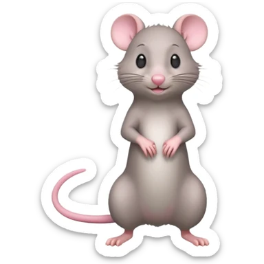 A 3D cartoon rat standing on its hind legs, gray fur, long pink tail, small round ears, curious smile, soft natural lighting, realistic yet cute Memoji-style. sticker