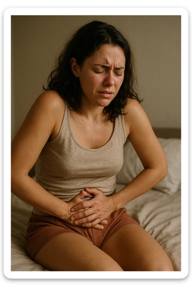 donna con ciclo doloroso e abbondante. immagine 4k sticker