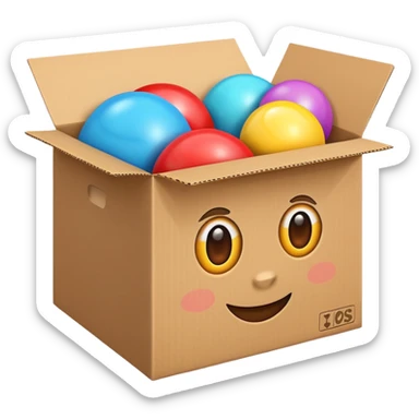 cardboard box with toys, realistic sticker