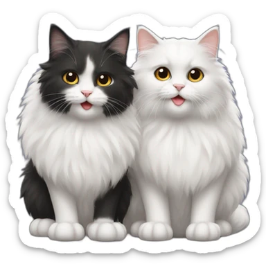 Two cute fluffy cats one black and one white kissing sticker
