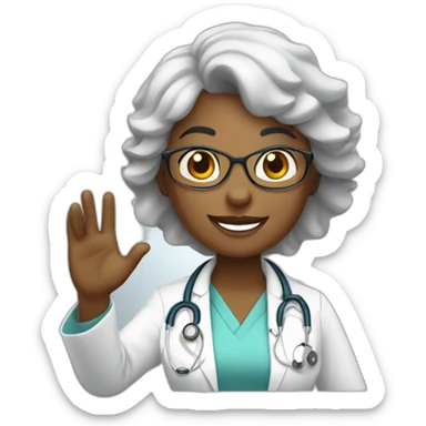 female african middle aged doctor waving and smiling sticker
