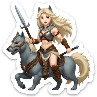 woman barbarian wolf rider sticker