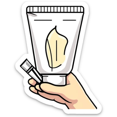 hand holding a beauty cream tube with a measurement mark sticker