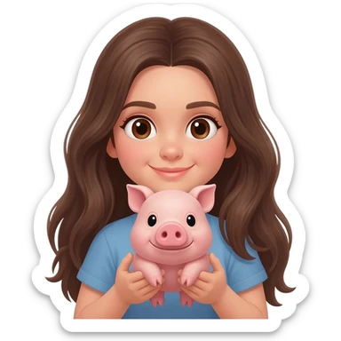 Beautiful girl brunette With long hair and a little pig sticker