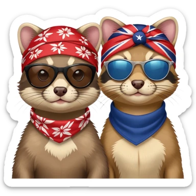 These two animals look like they run the streets — ferret and wildcat, dripped out in shades and bandanas, repping their squad These two animals look like they run the streets — ferret and wildcat, dripped out in shades and bandanas, repping their squad  sticker