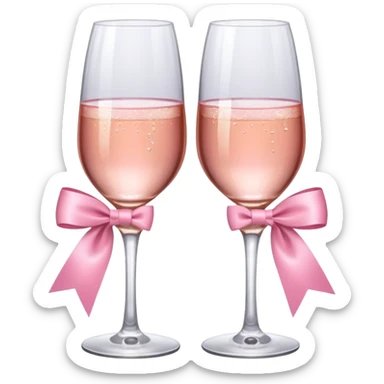 Dos Champagne rosa cruzadas de la parte donde se sostiene con la mano, formando una x, con un listón de moño color rosa claro  sticker