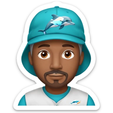Black man with gray goatee wearing a Dolphins cap sticker
