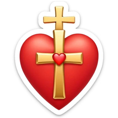 A gold cross on a heart  sticker