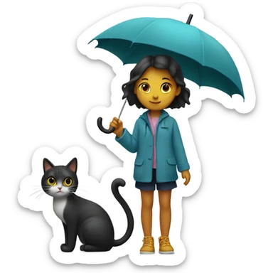 Girl with a umbrella and with cat in hands  sticker