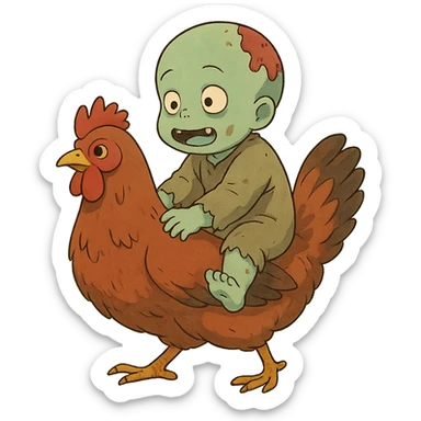 ghibli style baby zombie riding a chicken sticker