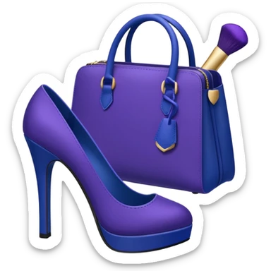 royal purple heels, cosmetics 💄 and deep blue bag emojis sticker