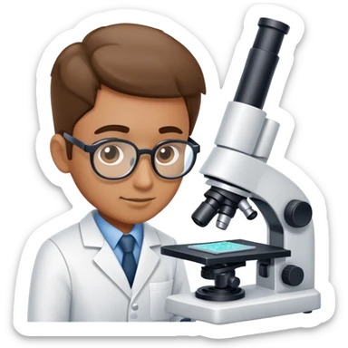 material scientist examining a sample with a microscope sticker