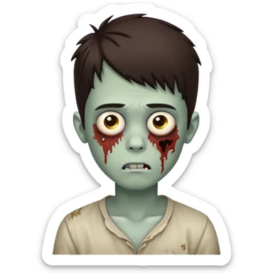 Boy zombie with dark brown hair going over forehead sticker