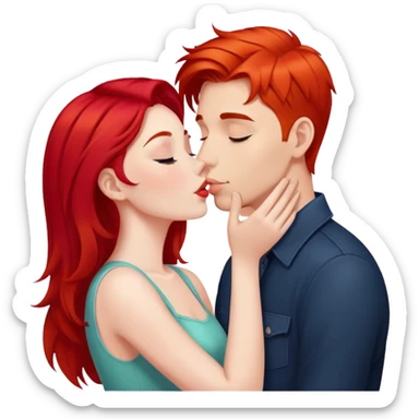 Girl with bright red hair kissing her boyfriend sticker