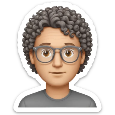 homme blanc avec cheveux brun frisés et lunettes grise sticker