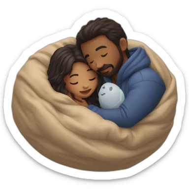 lovers hugging in ball of comforter sticker