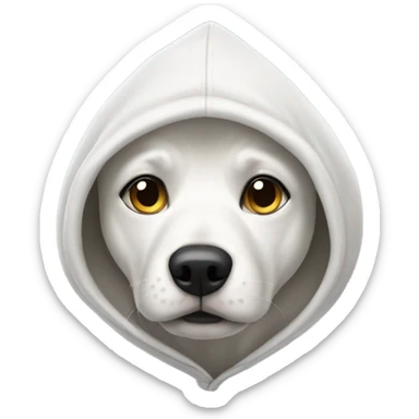 White dog wearing a hoodie sticker