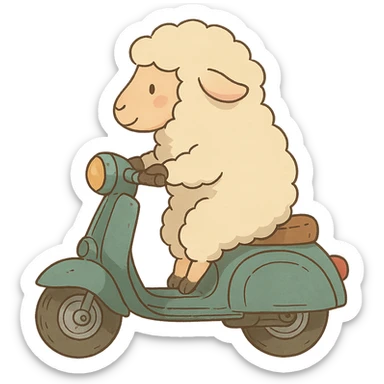ghibli style cartoon sheep on a scooter sticker