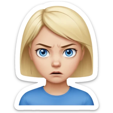 a girl blue eyes short blonde hair looking angry sticker