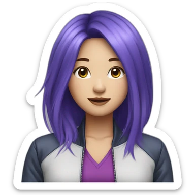 Blue purple hair jacket asian girl sticker