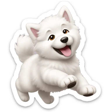 Samoyed puppy, rolling on its back with laughter, with paws in the air. sticker